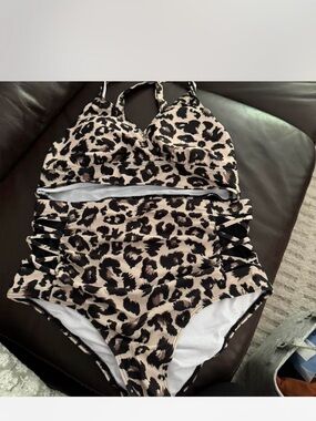 Younique Beige and Black Leopard One-Piece Swimsuit